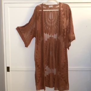 Pink Sheer Duster or Cover-up. Gorgeous floral pattern. NWOT